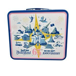 Disneyland Resort Lunchbox White Blue Tin 65th Anniversary Mickey Mouse School